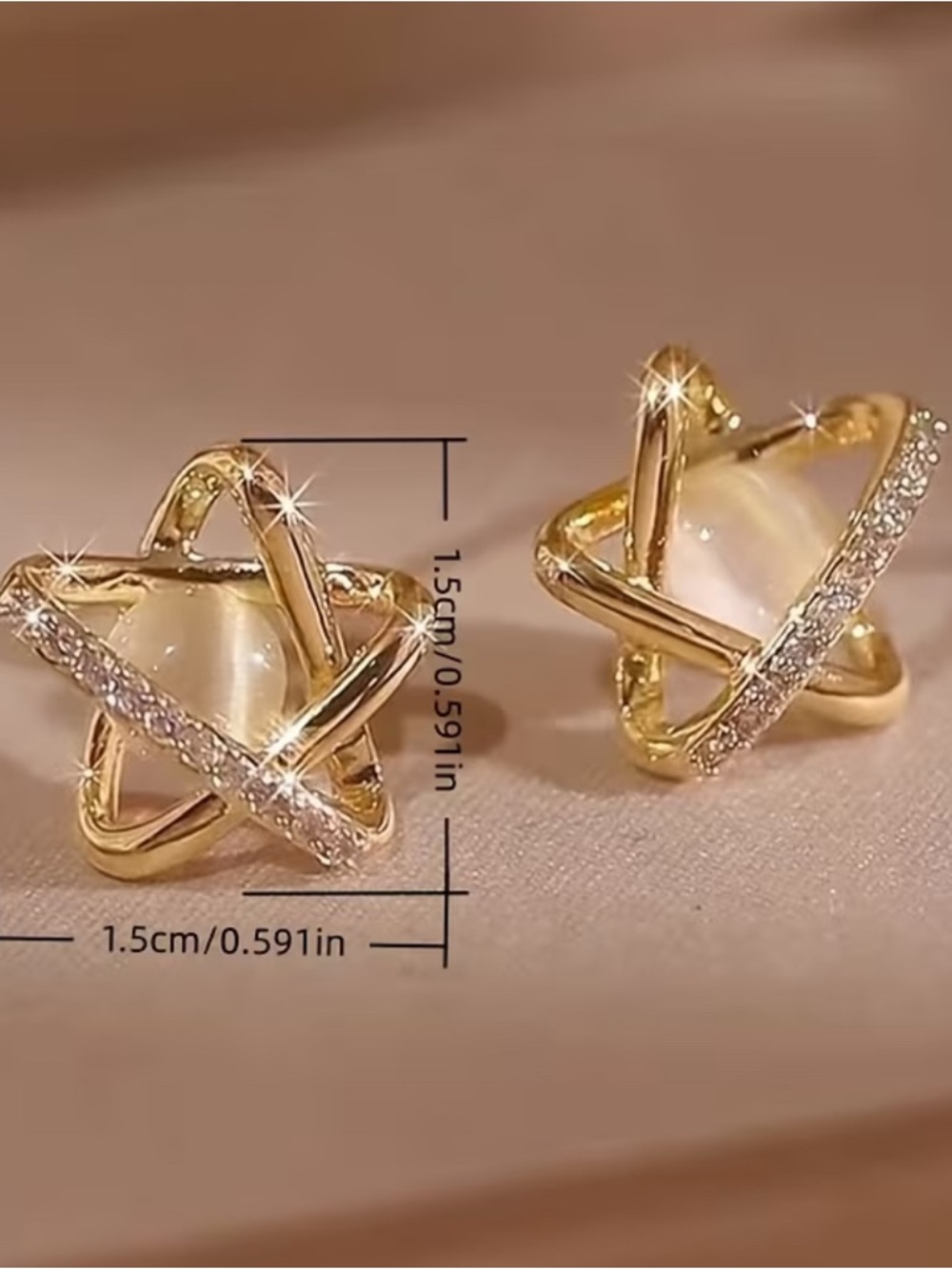 Gold Orbit Pearl Stud Earrings - Women's Gold and Ivory Pearl - Picture 5 of 5